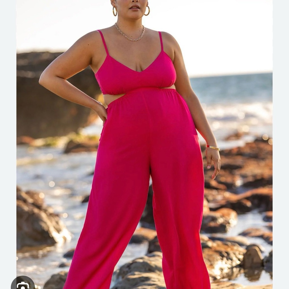 Fuchsia Purple cutout detail jumpsuit coverup - ELOQUII size 24
